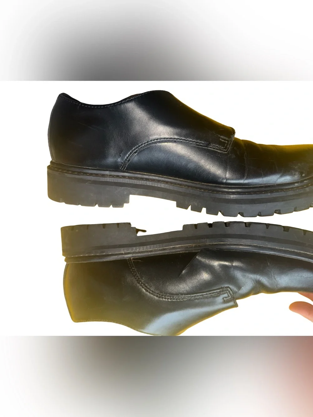 Vintage Y2K Sketchers Black Leather Monk Strap Chunky Lug Sole Platform Shoe